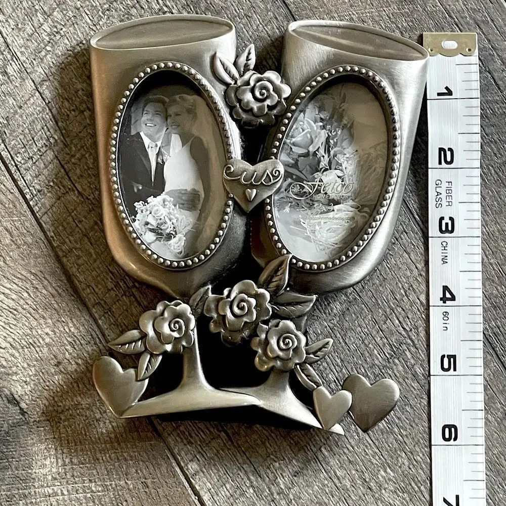 New! Fetco, Metal Champagne Glasses, Picture Frame. 6in. x 5 in. Total.